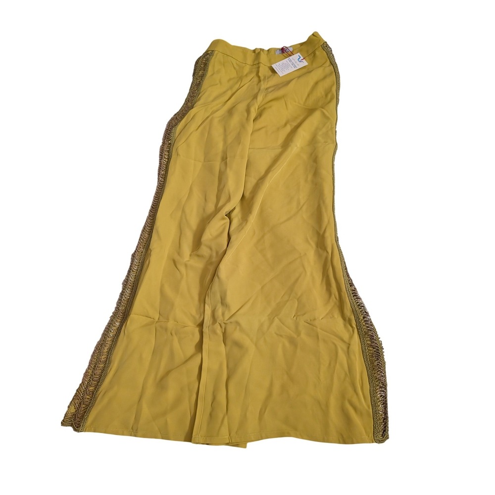 My Beachy Side Begonia Chartreuse Yellow Beaded Side Wide Leg Pants Small NEW - Picture 3 of 9